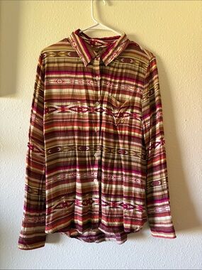 Stetson Women's Aztec Stripe Button-Down Shirt in Brown & Pink